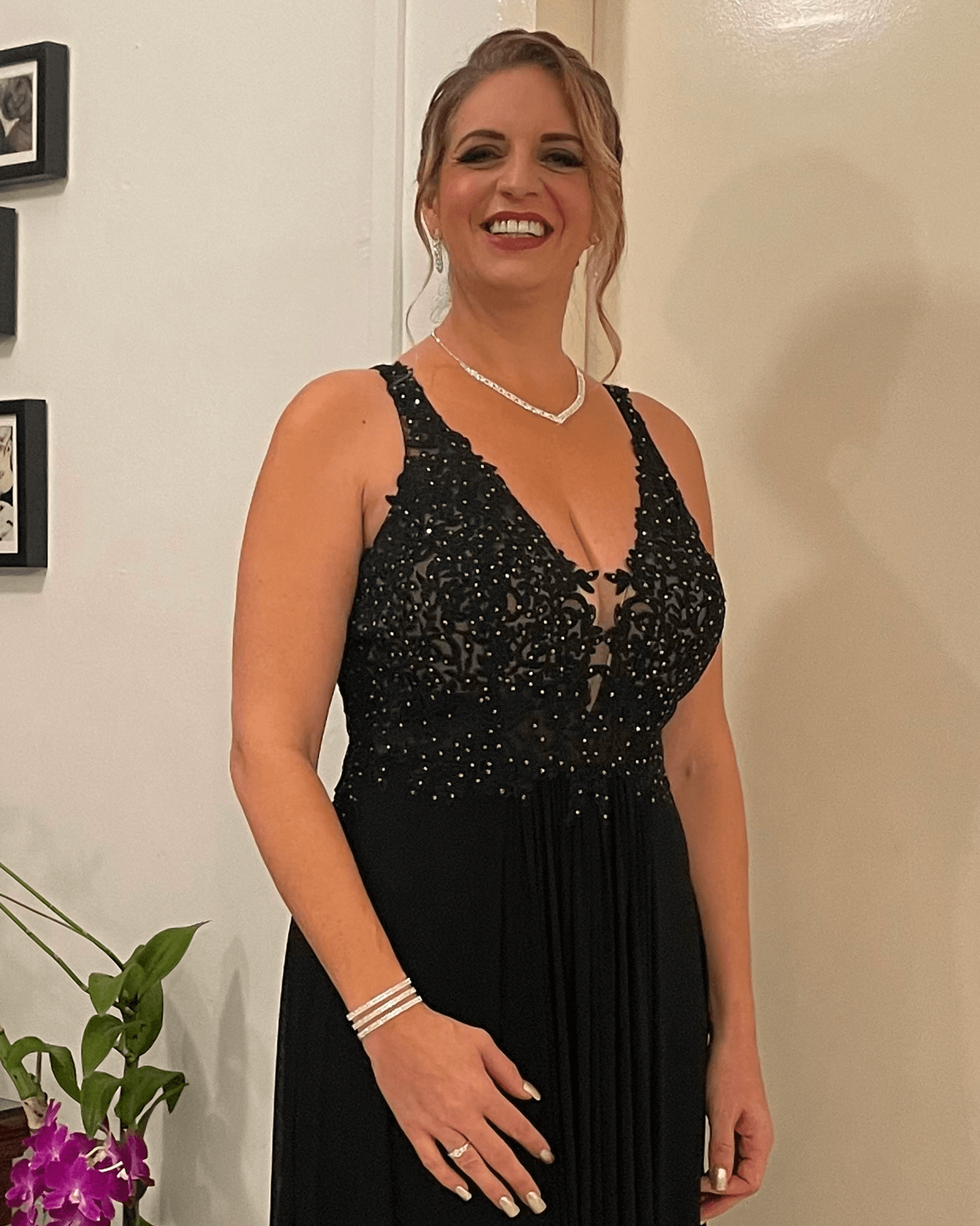 Suzanne Lilley wearing formal black evening attire