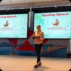 Suzanne Lilley delivering an opening speech at a conference