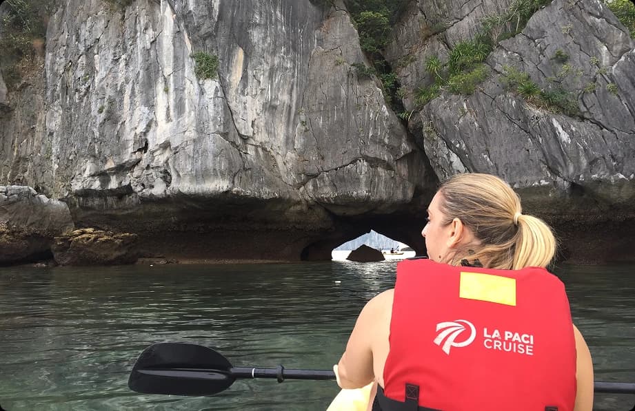 Suzanne Lilley kayaking near limestone cliffs while reflecting on the next chapter