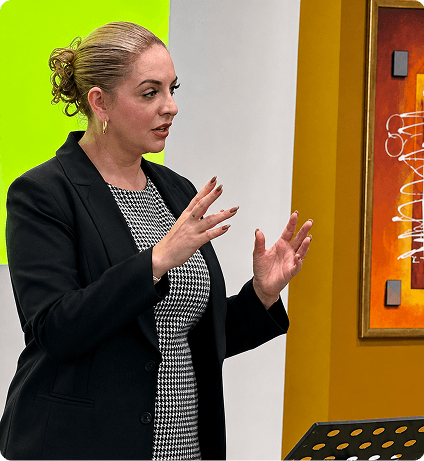 Suzanne Lilley speaking during a professional session